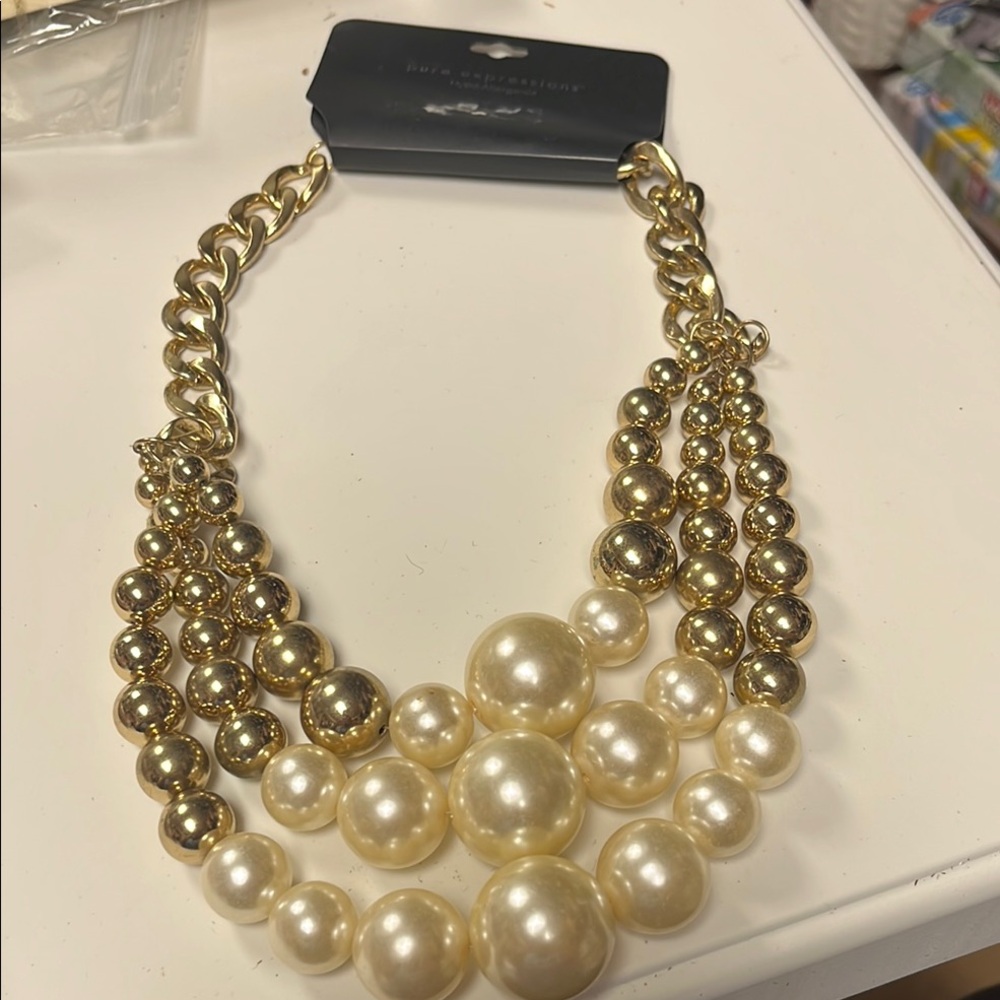 Expressions Gold and Cream Layered Pearl Necklace